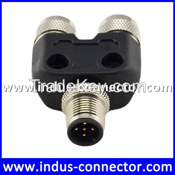 M12 5 pin A code male and female t connector