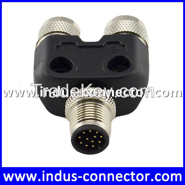 M12 12 pin A code male and female t connector