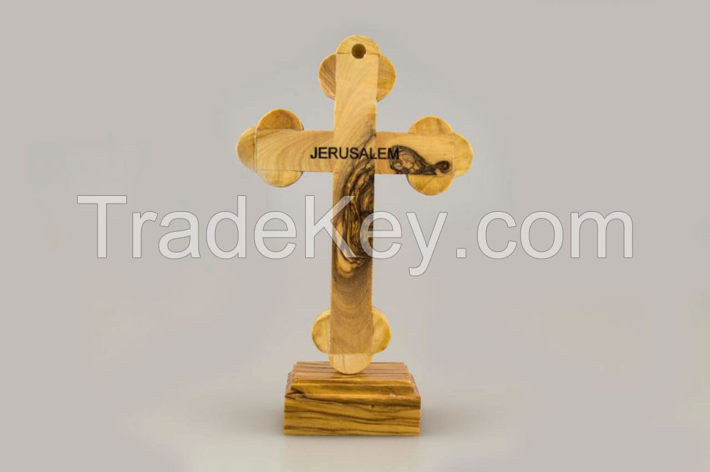 Mother of Pearl Olive Wood Cross on Stand