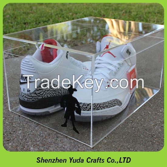 Latest design acrylic shoe box for sale, clear shoe box display case, custom sneaker box