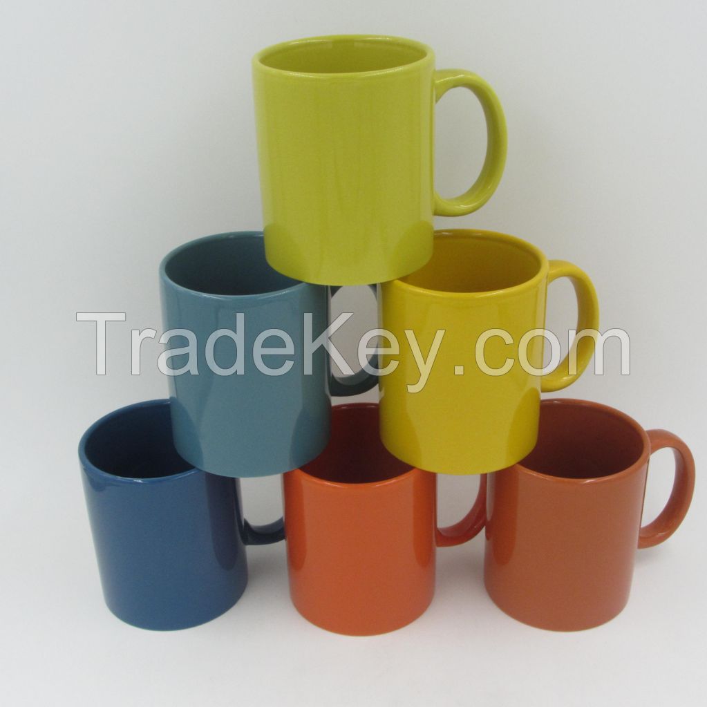 glazed colorful ceramic mugs