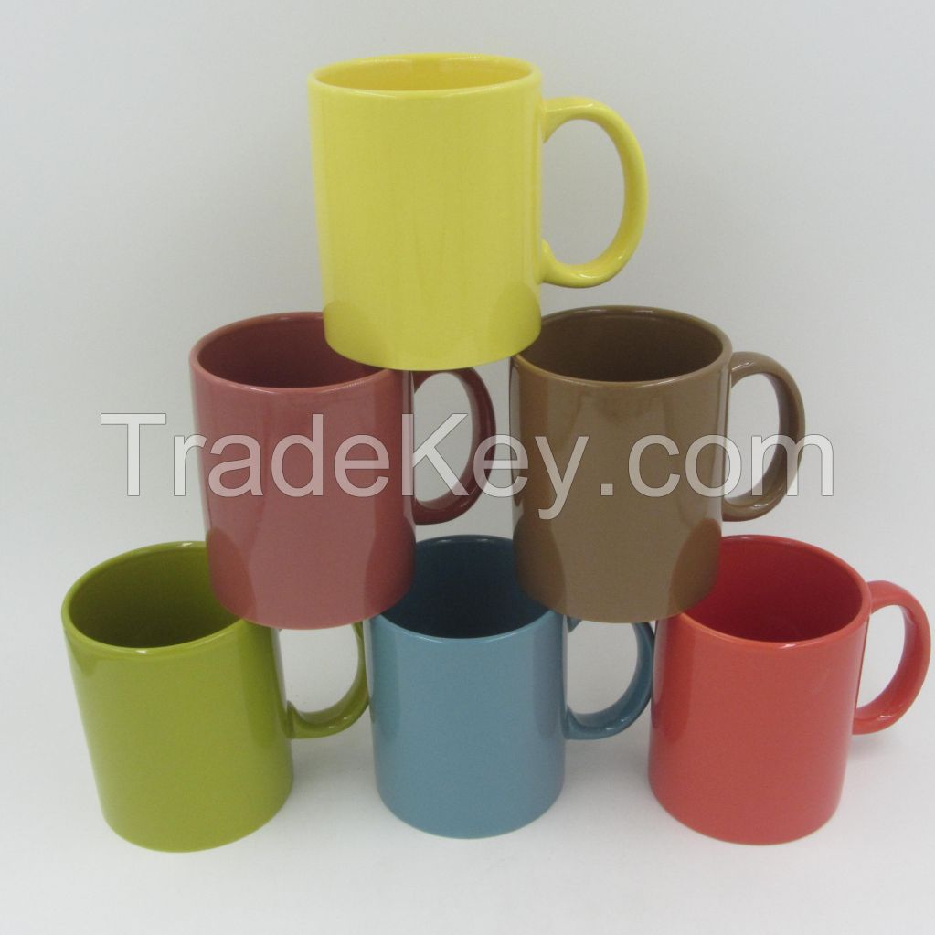 glazed colorful ceramic mugs