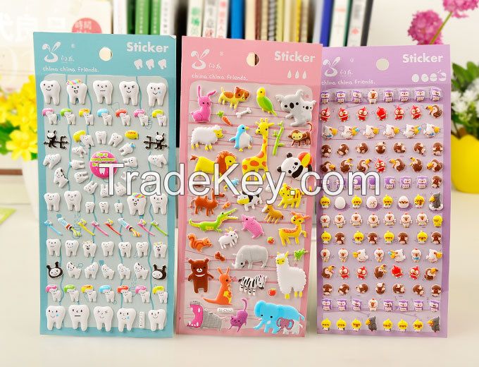 Wholesale professional custom design kids cute glitter adhesive 3D bubble foam cartoon puffy sticker