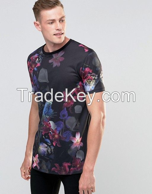 TUSK- Longline T-Shirt With Bandana Print Sleeves And Hem BK