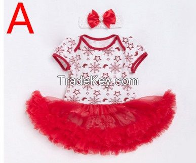 New Baby Christmas Rompers Tutu Dress + Hair Band Newborn Babies Xmas Dot Bodysuits Tutu Dress Infants Toddlers Rompers TUTU Dress For 0-2T