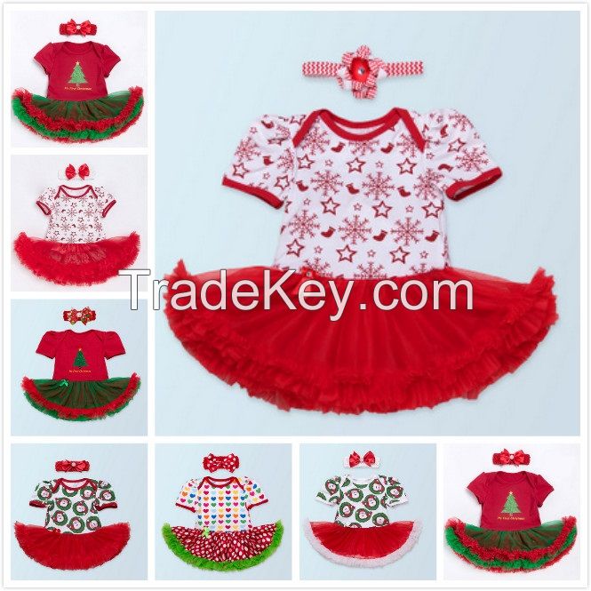 New Baby Christmas Rompers Tutu Dress + Hair Band Newborn Babies Xmas Dot Bodysuits Tutu Dress Infants Toddlers Rompers TUTU Dress For 0-2T