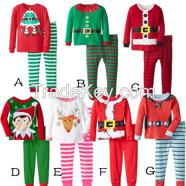 2017 Children Christmas Xmas Sleepwear Outfits Kids Striped Night Wear Clothes Little Girls Boys Cotton Long Sleeve Clothes Pajamas For 1-5T