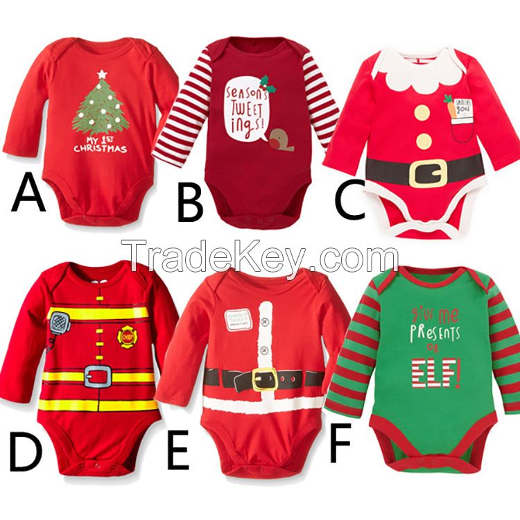 2017 New Baby Christmas Bodysuits Rompers Babies Xmas Santa Clothes Onesies Jumpsuits Infants Toddlers Cotton Long Sleeve Rompers For 0-3T