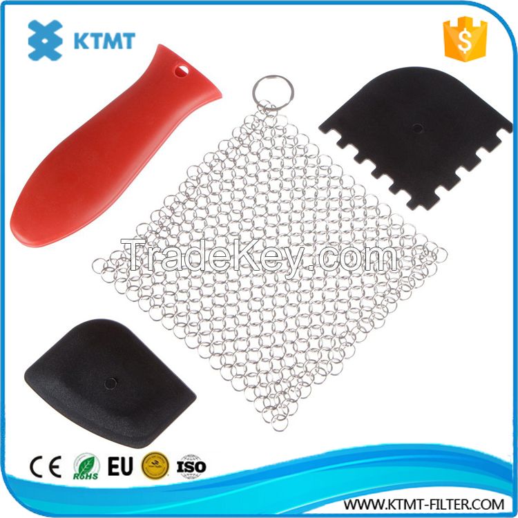 stainless steel chainmail scrubber, cast iron pan cleaner, chain mail scrubber with cleaning cloth