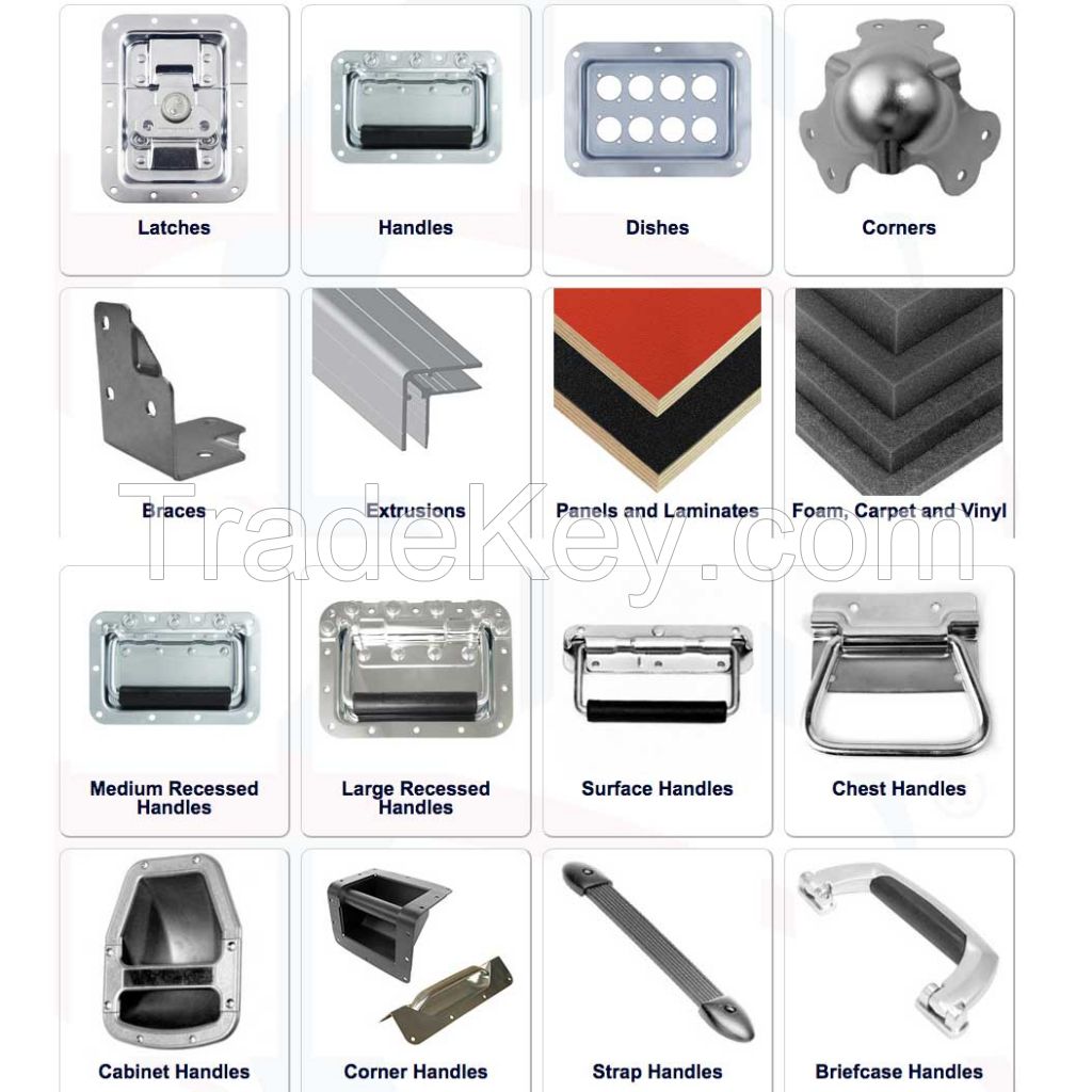 Flight Case Hardware Extrusions,Panels and Laminates,Corners,Latches,Handles, Dishes,Braces,Case Foam,Hinges&Lid Stays,Castors&Wheels,Fasteners,Board and Tray,table Legs,Slideways,