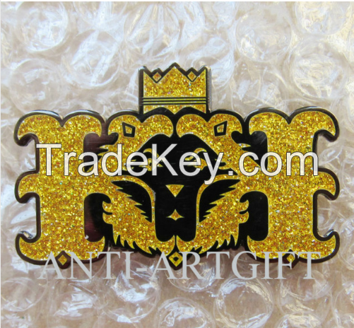 Customized Imitation hard enamal Lion Pin Badge Gold Glitter High Quality