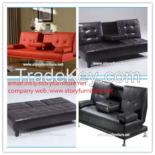 leather sofa bed with cup holder
