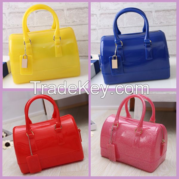 Womens Silicone Bags Candy Color Satchel Pillow Tote Shiny Jelly Handb