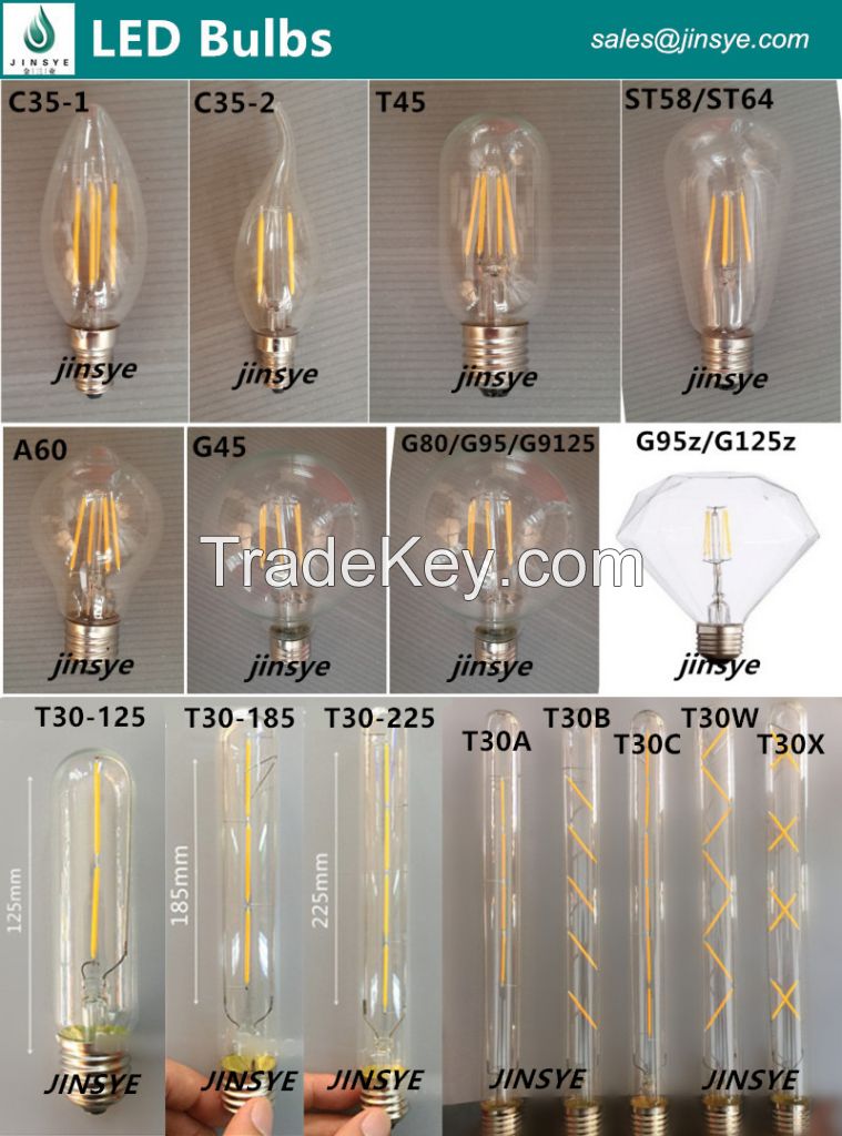 A19 A21 A60 G80 G95 G125 ST64 T45 T300  filament led bulbs E26 E27 Vintage edison Styles led light Bulb