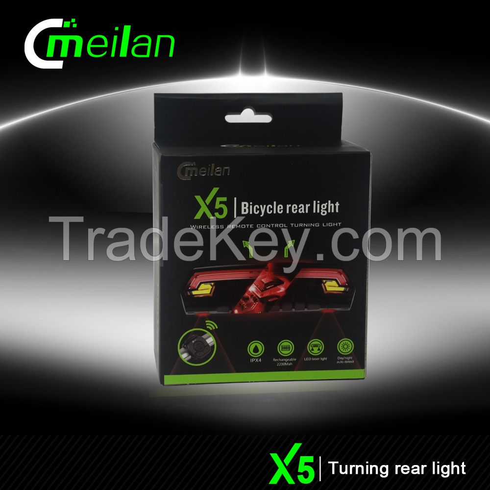 Meilan X5 Wireless Remote Control LED Bicycle Light with Laser USB Rechargeable