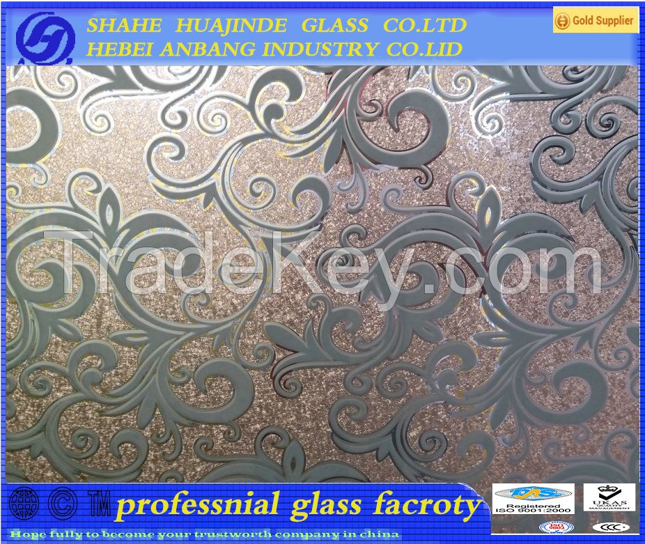 Ceiling Backlit decorative art glass, ice cracked acid etched glass wi