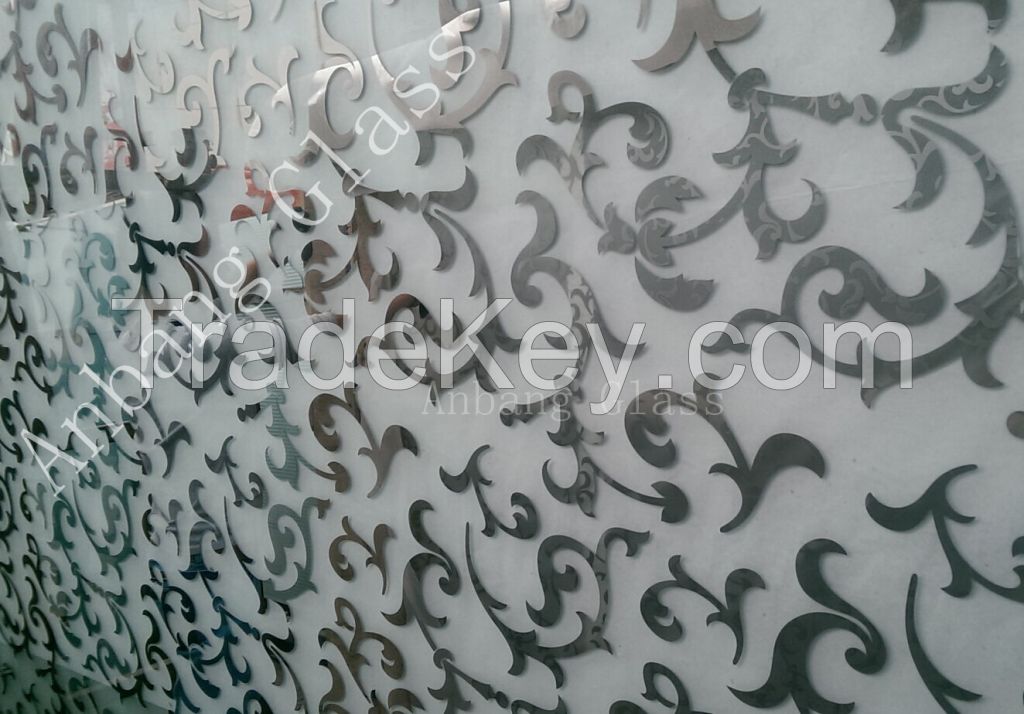 Titanium Coated Decorative Glass with Acid etched deisgns