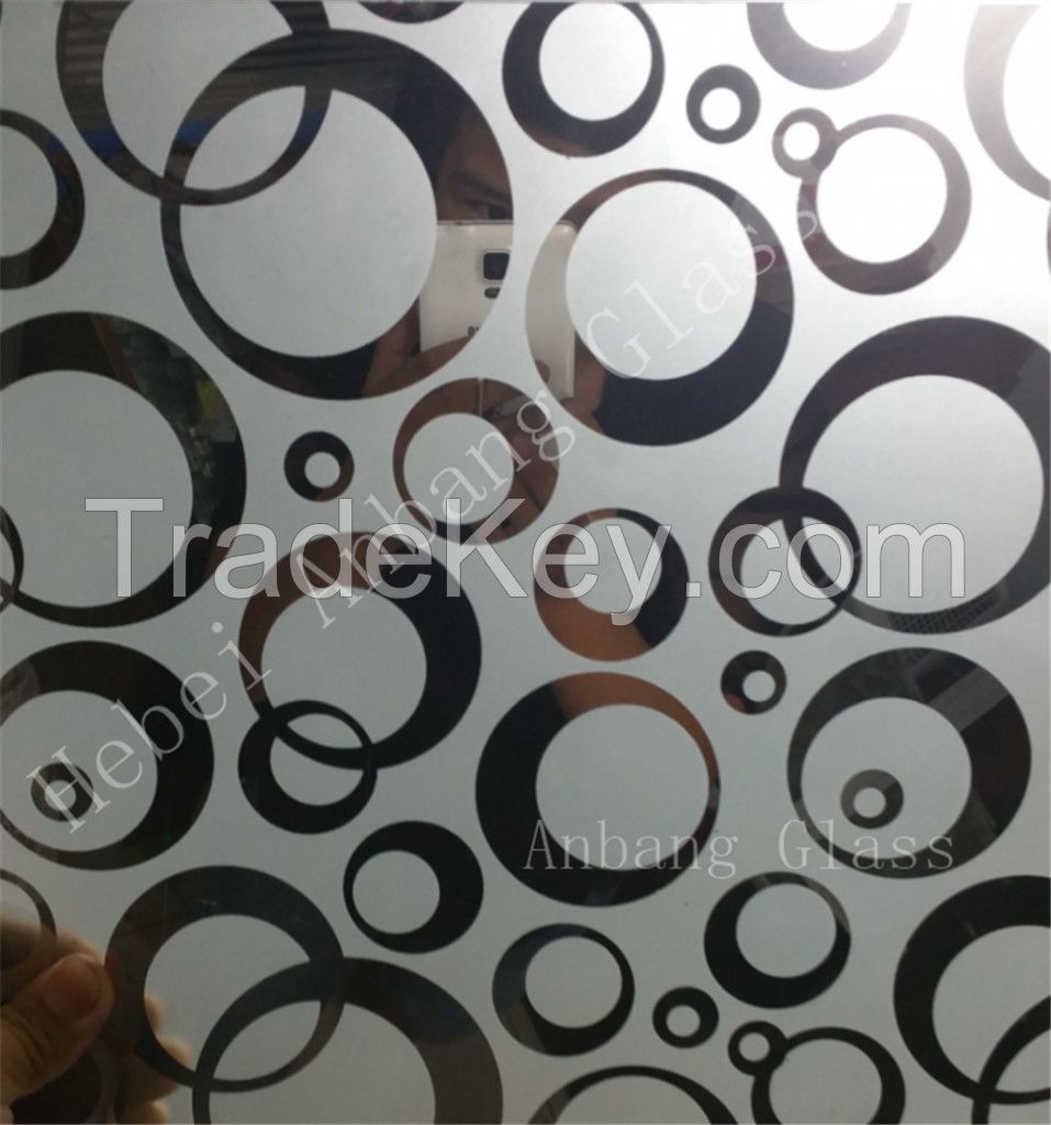 Titanium Coated Decorative Glass with Acid etched deisgns