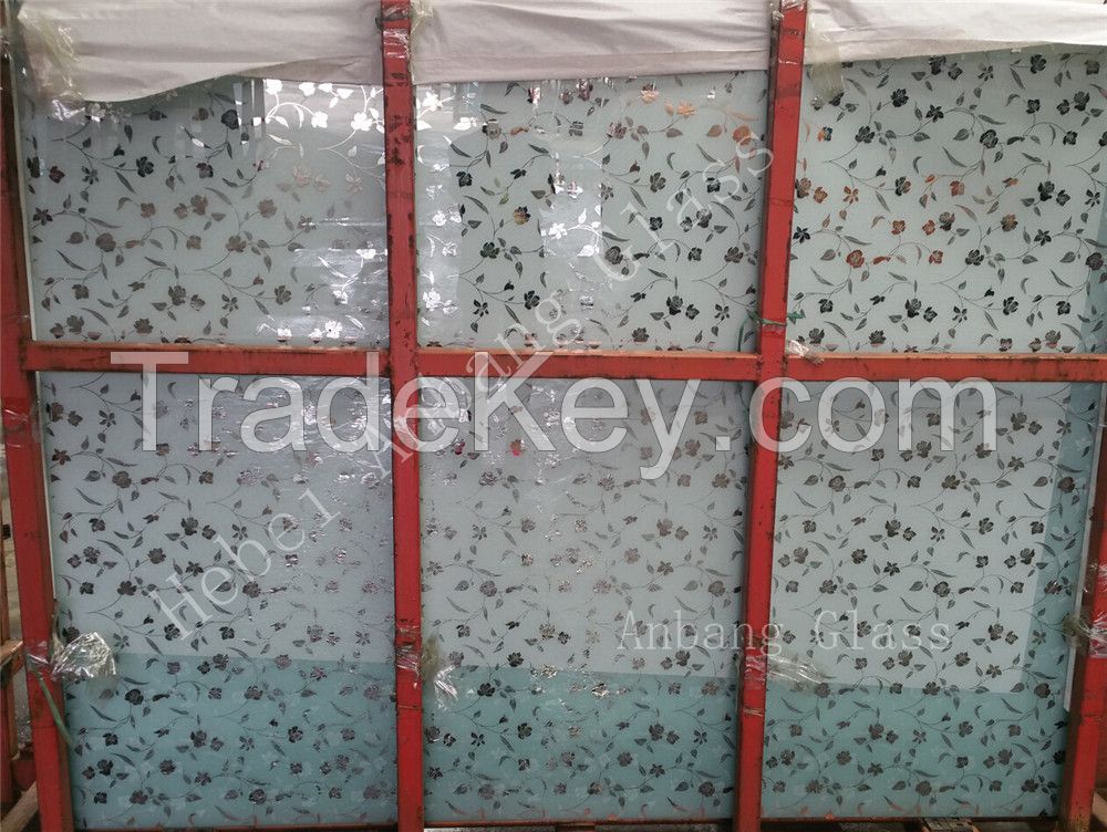 Titanium Coated Decorative Glass with Acid etched deisgns