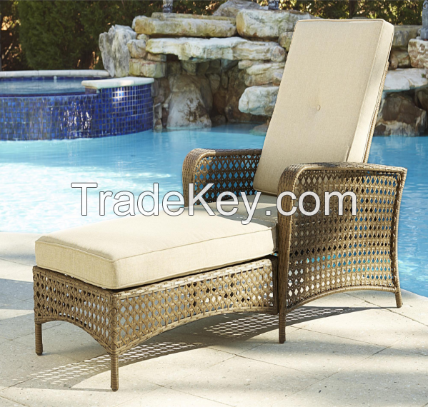 Outdoor Rattan Wicker Adjustable Chaise Lounge Chair with Cushions