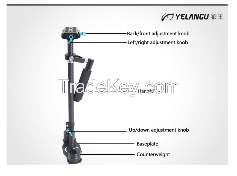 Yelangu Professional 60cm Handheld Camera Stabilizer S60T with Carbon Fiber rods, support DSLR and Camcorders