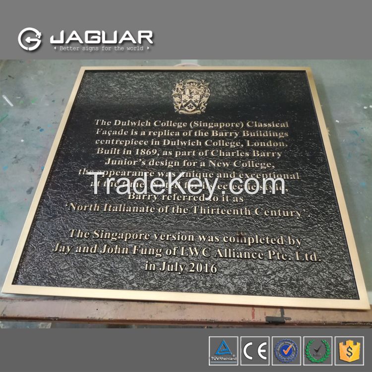 Manufacturer custom design 3d bronze engraved metal plaque