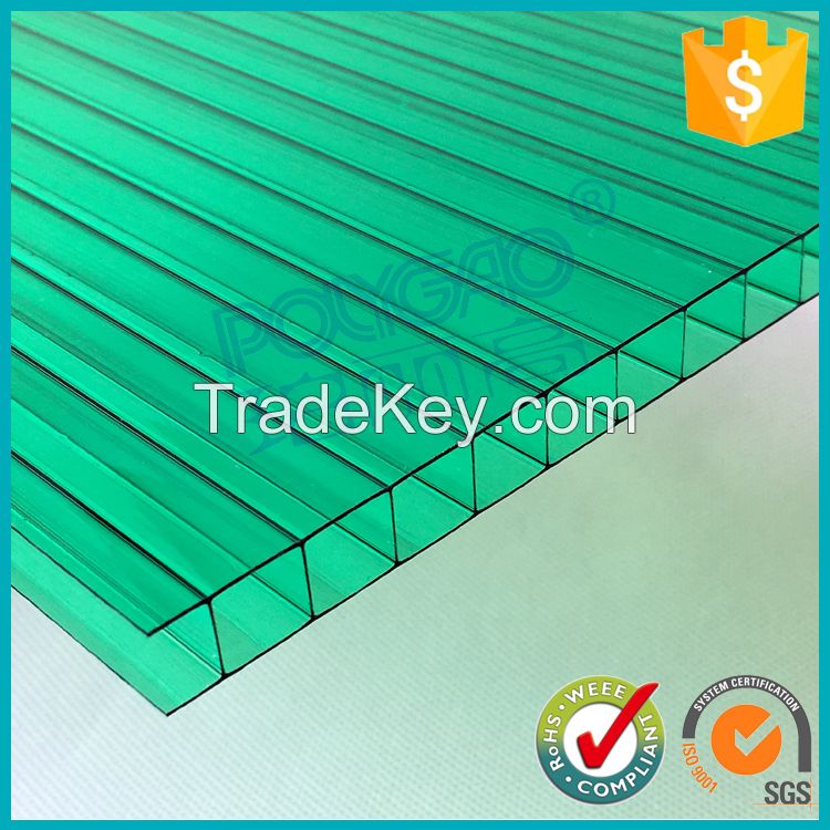 100% virgin material GE Bayer 8mm twin wall colored cheap lexan hollow polycarbonate sheet price for greenhouse