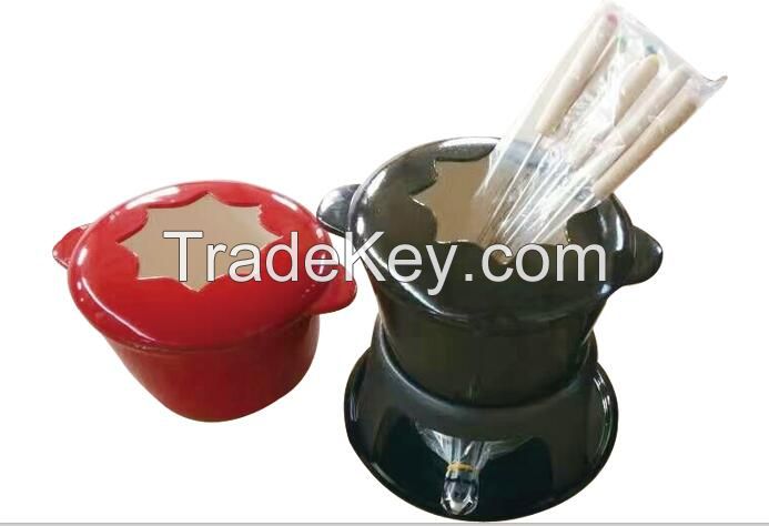 enamel cast fondue set