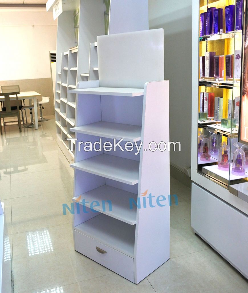 wooden cosmetic display shelf