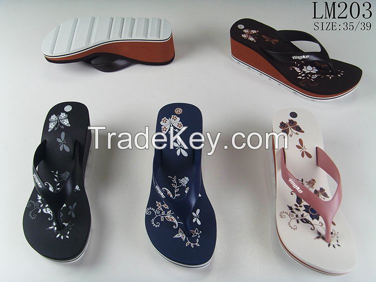 Cheap wholesale custom brand wedge flip flops women beach eva slippers