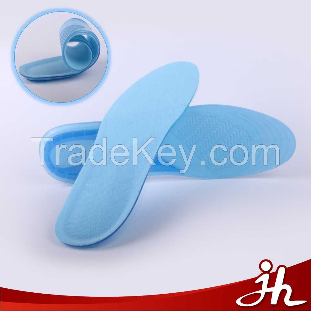 JHT-003 Jianhui new arrival high quality foot care shock absorption sports blue silicone gel insole manufacturer