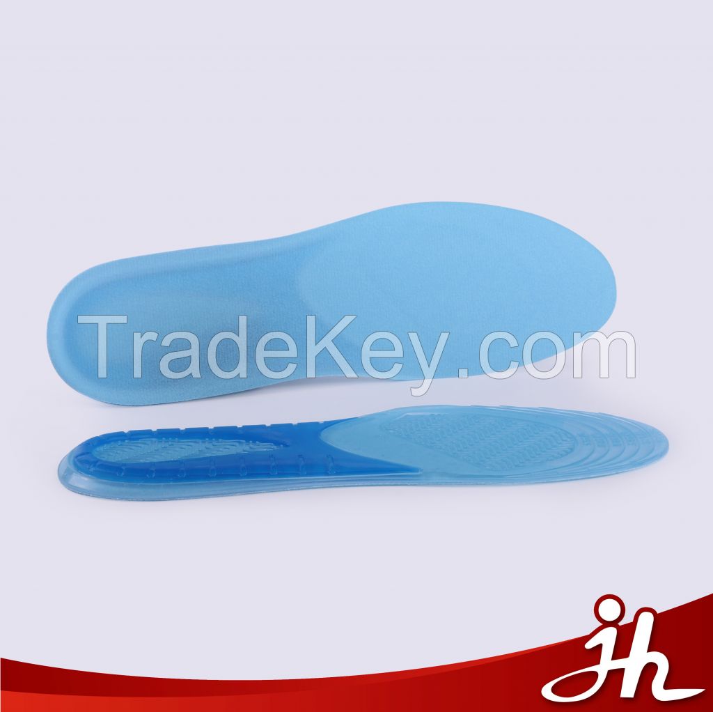 JHT-003 Jianhui new arrival high quality foot care shock absorption sports blue silicone gel insole manufacturer