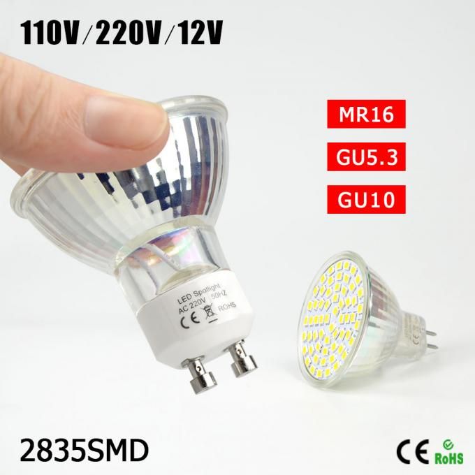 1Pcs Engergy Class A++ 7W 12V 220V 110V GU10 MR16 GU5.3 LED lamp Heat Resistant Glass Body 2835SMD 60 LED Spotlight Bulb