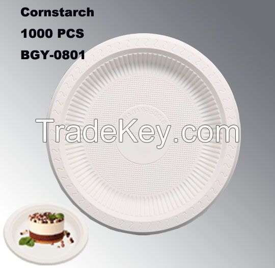 Cornstarch Material Bgy-0801 (203.2mm) 8 Inches Disposable Plates Eco-Friendly and in Competitive Price Made in China