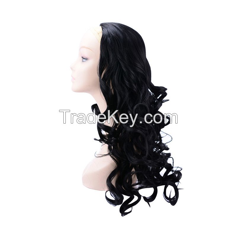 Black long curly half wig