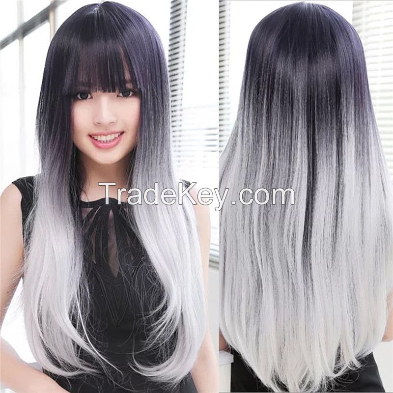 Europe Black And Gray Heat Resistant Hair Wigs