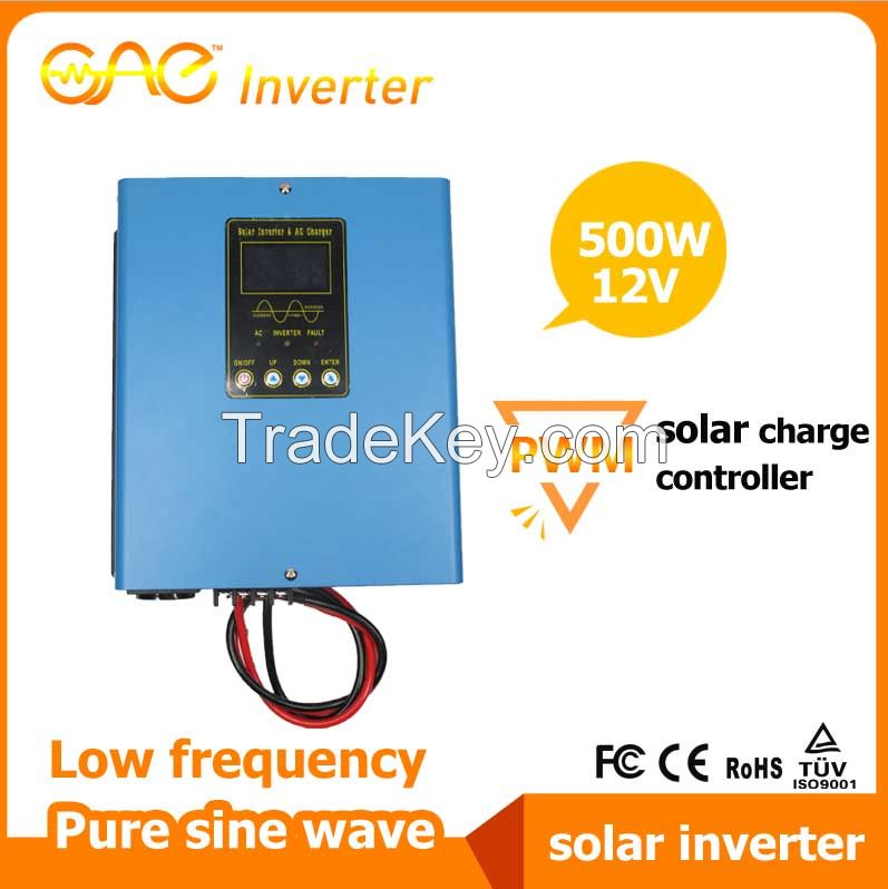 HSI 500W Pure sine wave low frequency solar inverter bulit-in PWM solar charge controller