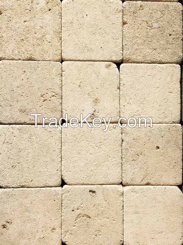 NEWLY QUARRIED LIMESTONE TUMBLED PAVERS