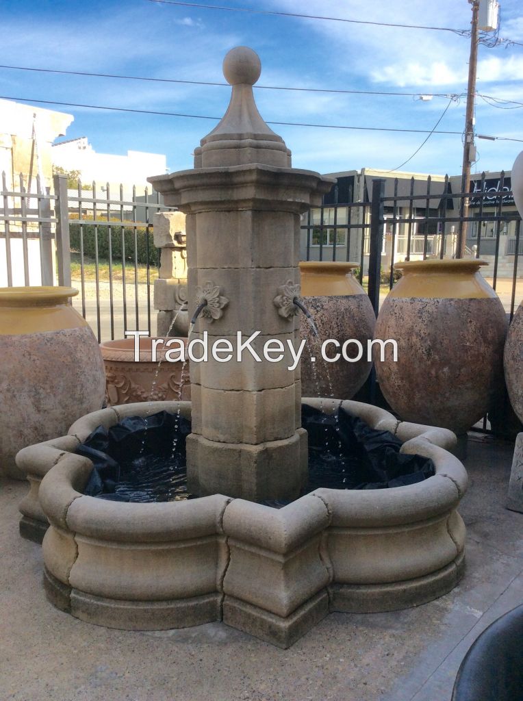 ELEGANT QUARTREFOIL LIMESTONE FOUNTAIN