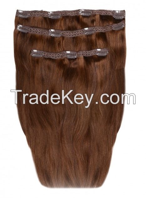 Double drawn remy human clip in hair extension