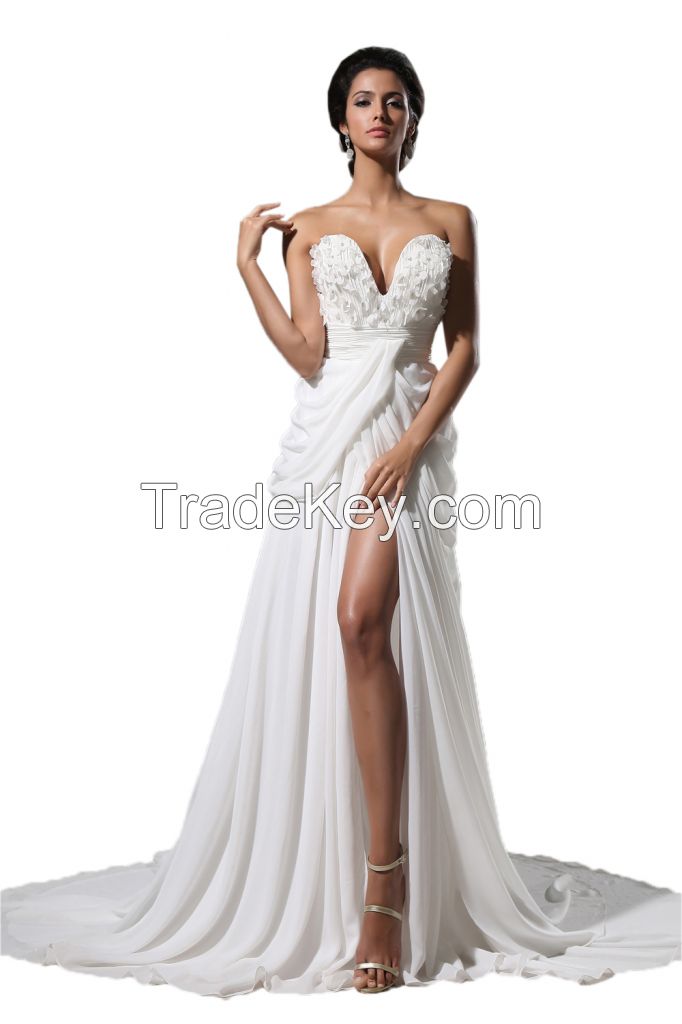 Chiffon V Neck Strapless Floral Wedding Dress