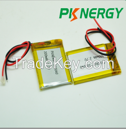3.7V Lithium Polymer Rechargeable Batteries 303040 300mAh Lipo Battery