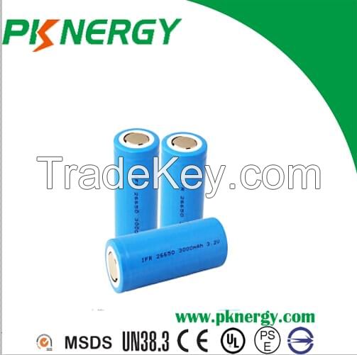 3.2V 3000mAh LiFePO4 26650 Rechargeable Battery