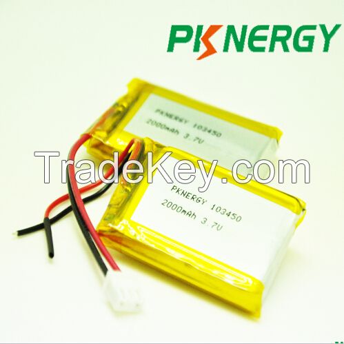Hot Selling 3.7V 2000mAh 103450 Lipo Battery Rechargeable Battery Li Ion Battery Cell with Un38.3