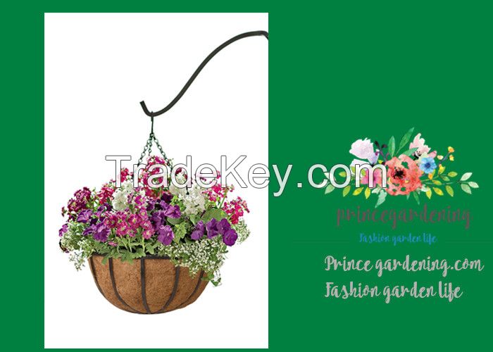 Black Traditional Hanging Basket with Coco Liner, 14" Diameter hanging