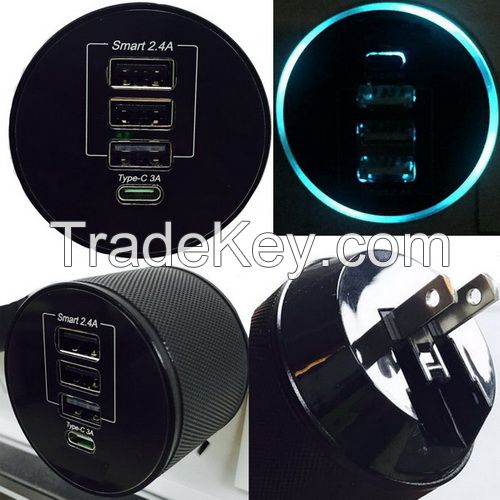 Portable USB Charger 51W 3 Smart port 1 Type-C Wall Charger