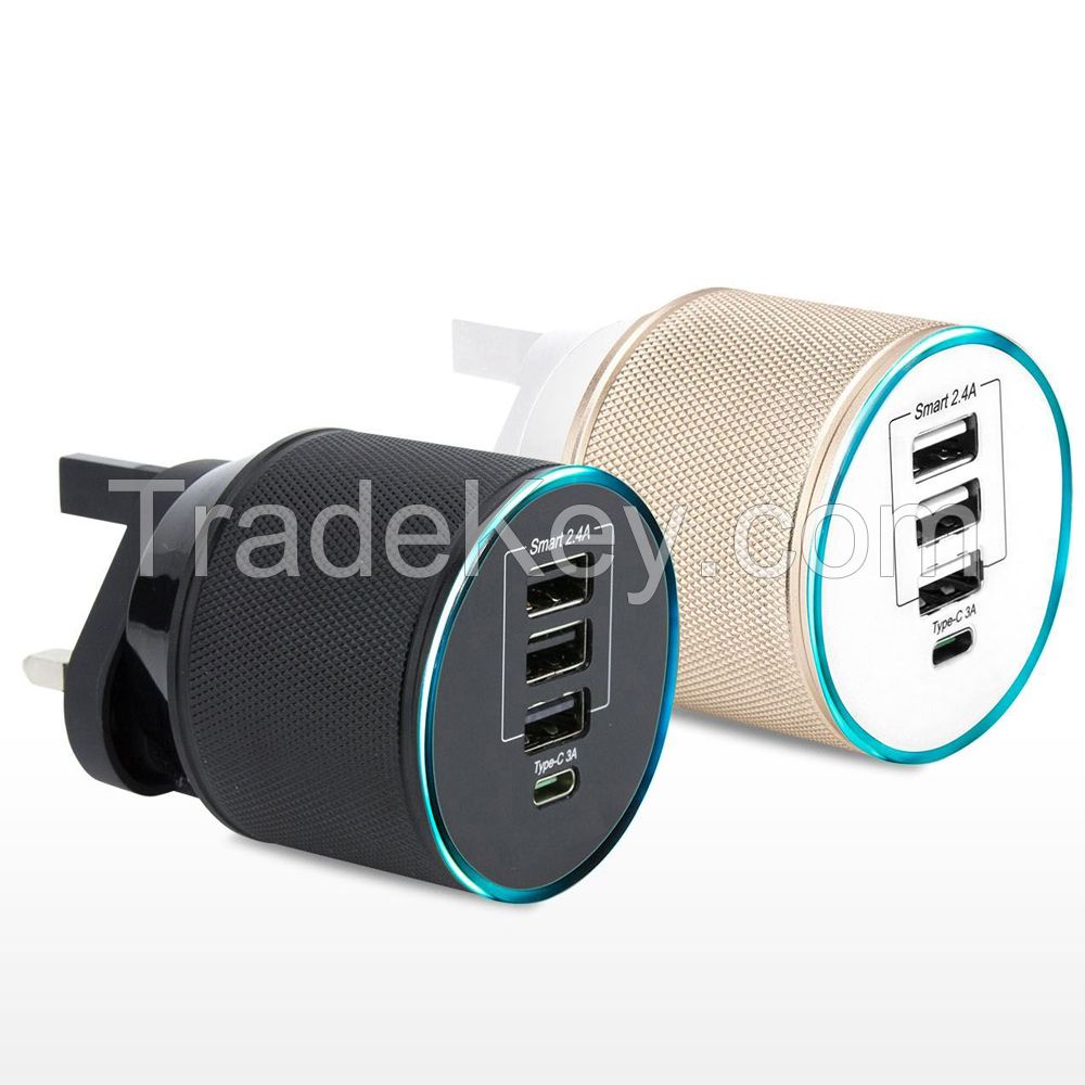 Portable USB Charger 51W 3 Smart port 1 Type-C Wall Charger