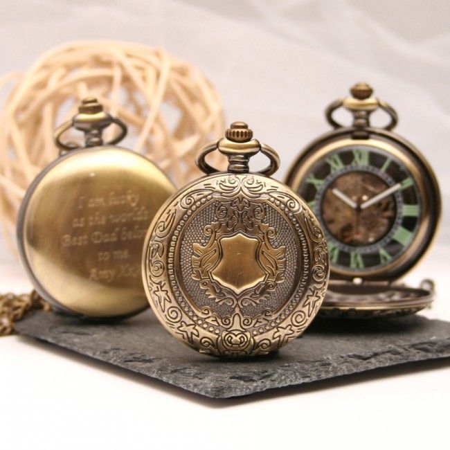 Bronze Engraved Pocket Watch With Heraldic Shield Design