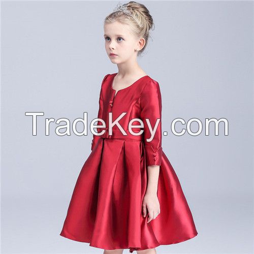 Children dress skirt girl long sleeve wedding dress new red bow Princess dress Baby girl Dress