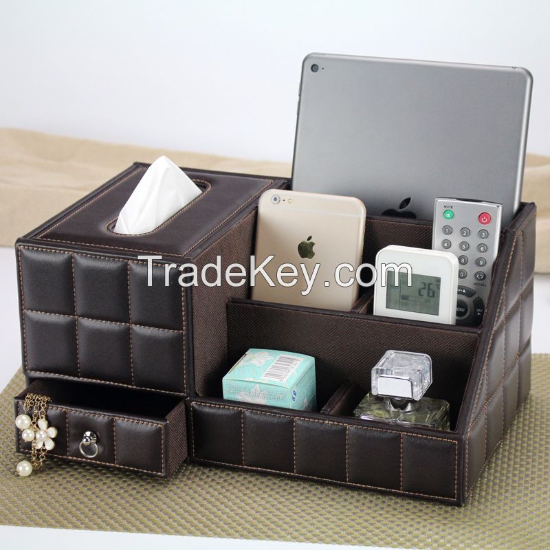 KSSB0034 PU Leather Tissue Napkin Paper Box Telecontroller Holder Tray for Home Office Car Automotive Decoration Tissue Cover Box Dispenser Case Holder